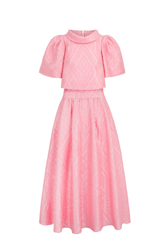 Clara Top & Skirt Coral Geometric Cloqué Set