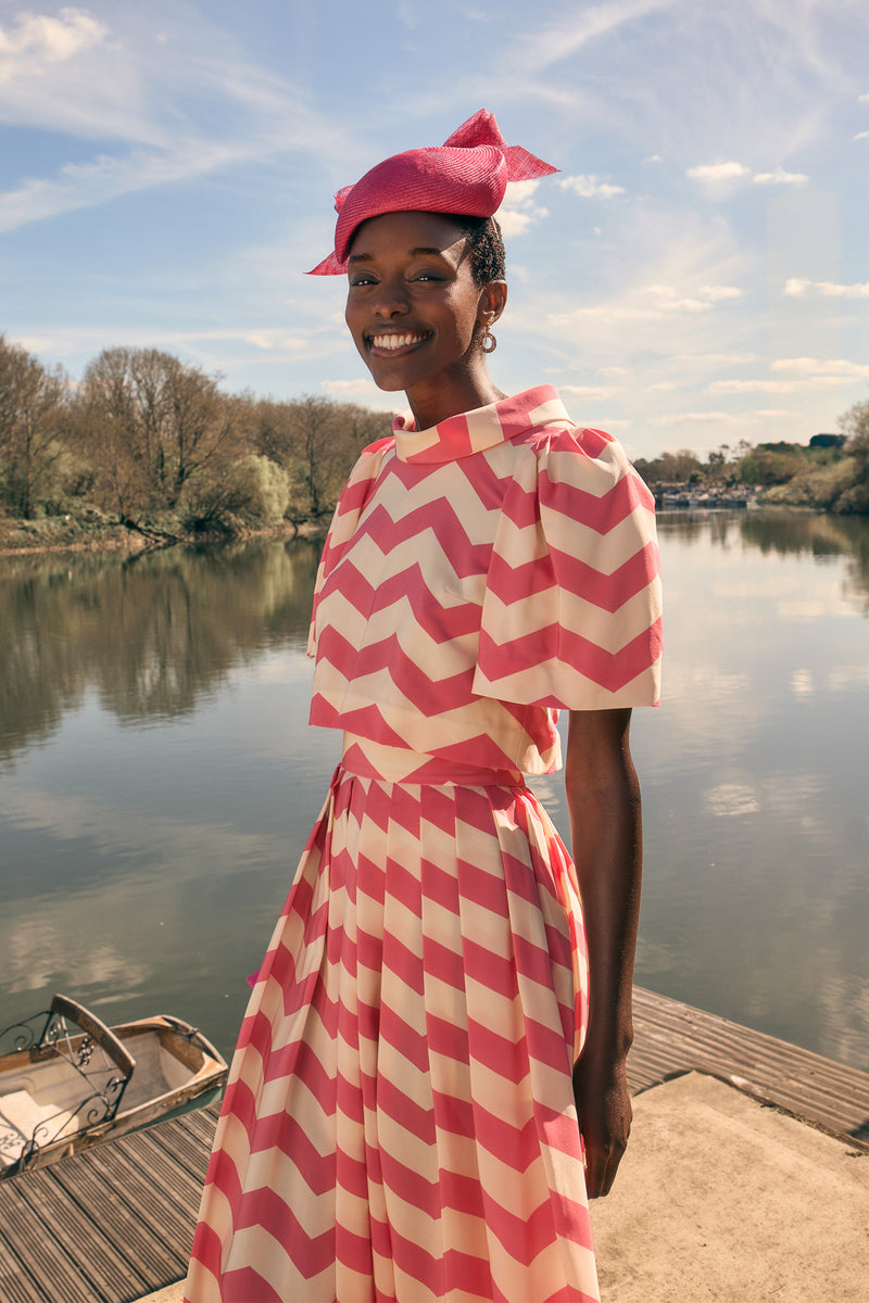Load image into Gallery viewer, Palm Beach Clara Top Pink Chevron Silk - ARCHIVE SALE