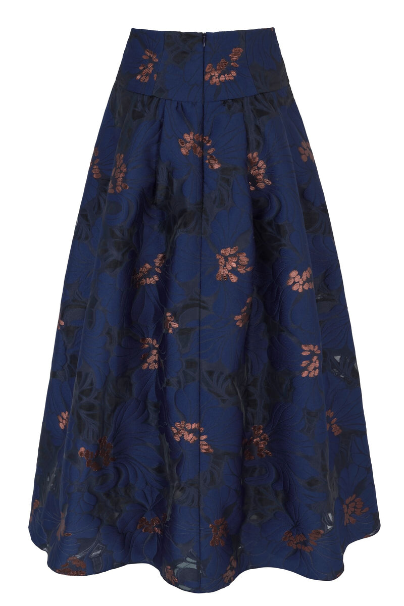 Load image into Gallery viewer, Clara Top And Skirt Navy Floral Fil Coupé - ARCHIVE SALE*