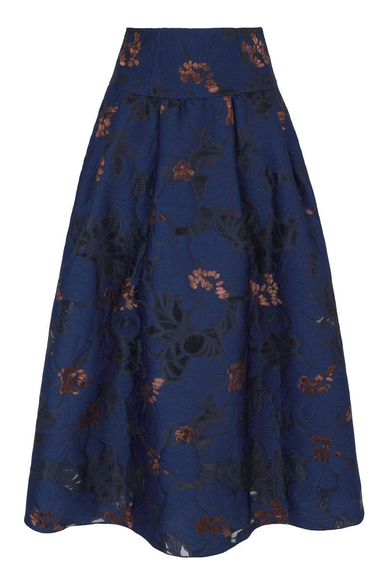 Load image into Gallery viewer, Clara Top And Skirt Navy Floral Fil Coupé - ARCHIVE SALE*