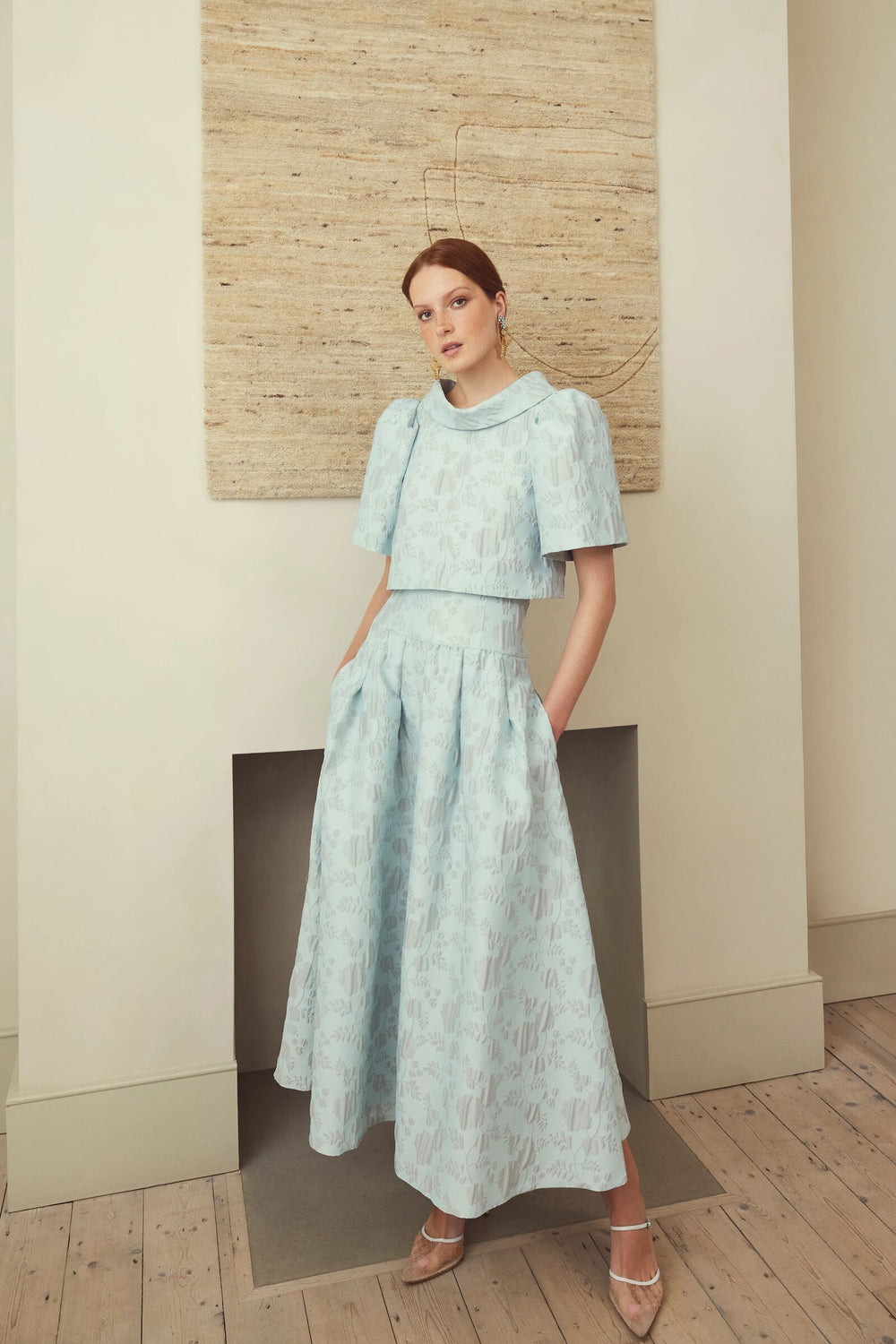 Load image into Gallery viewer, Clara Skirt Floral Matelassé Eucalyptus