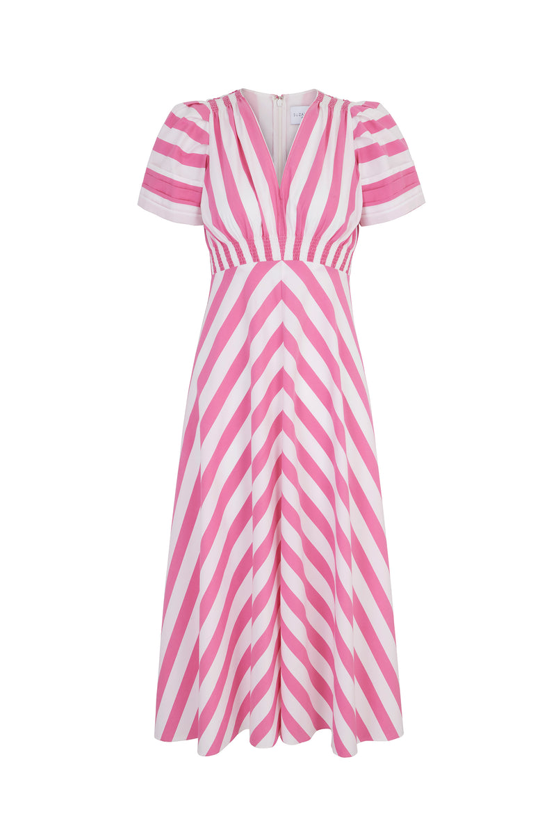 Classic Tea Dress Pink Striped Cotton