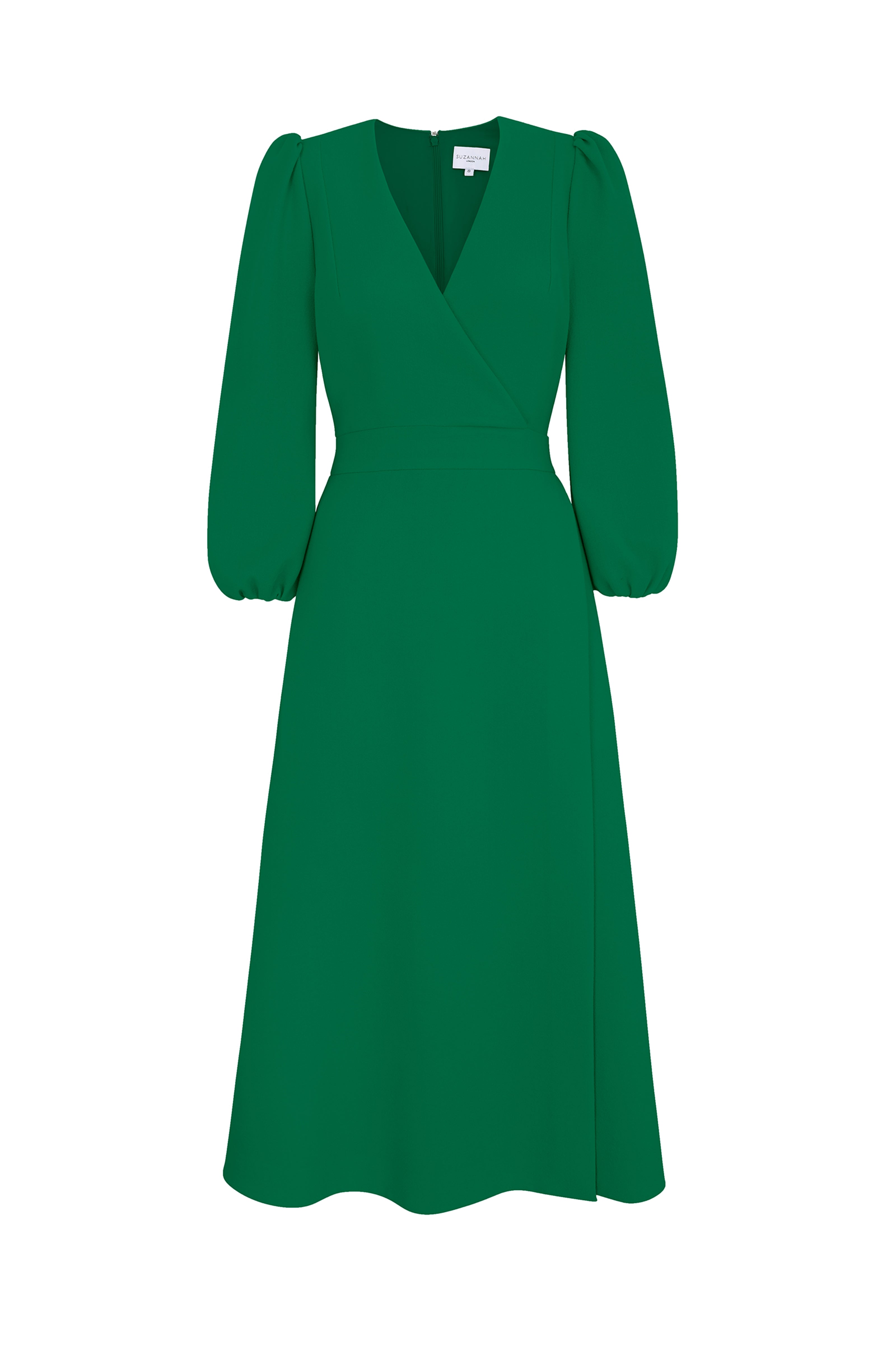 Clemmie Dress Wool Crepe Emerald Suzannah London - Main Image