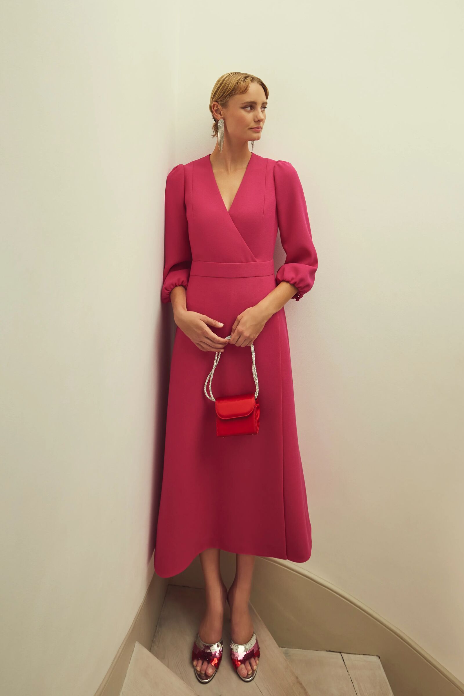 Clemmie Dress Wool Crepe Raspberry | Suzannah London