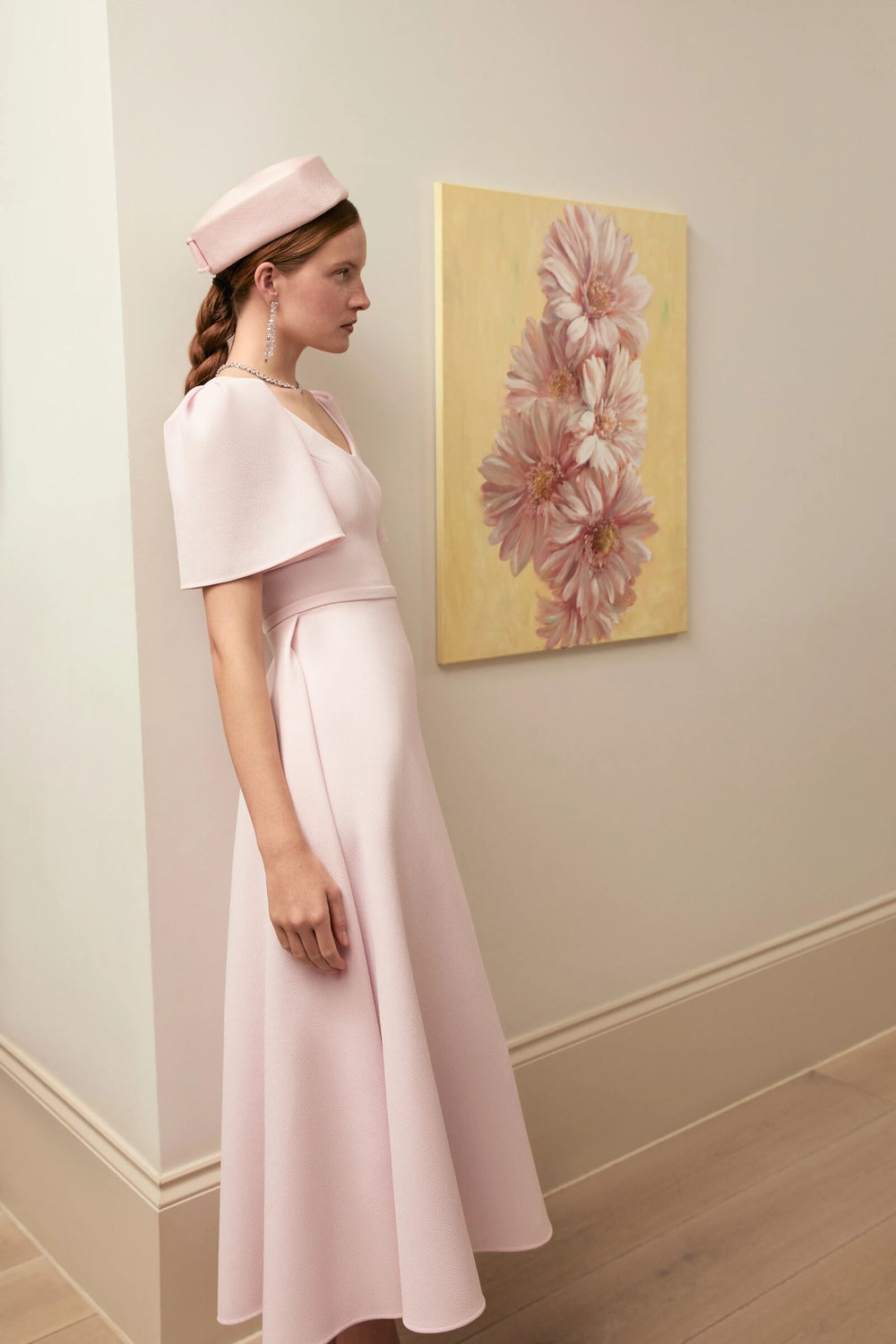 Load image into Gallery viewer, Cordelia Dress and Cape Set  Frosted Pink Cloqué