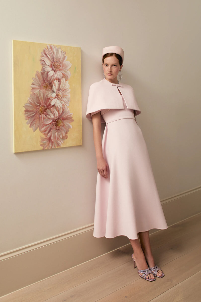 Load image into Gallery viewer, Cordelia Dress And Cape Set Frosted Pink Cloqué