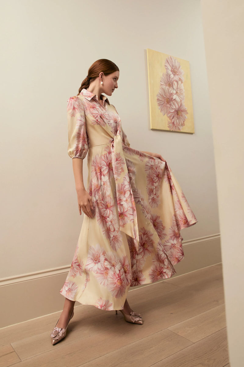 Load image into Gallery viewer, Crawford Lemon Gerbera Silk Dress x Marieluise Bantel