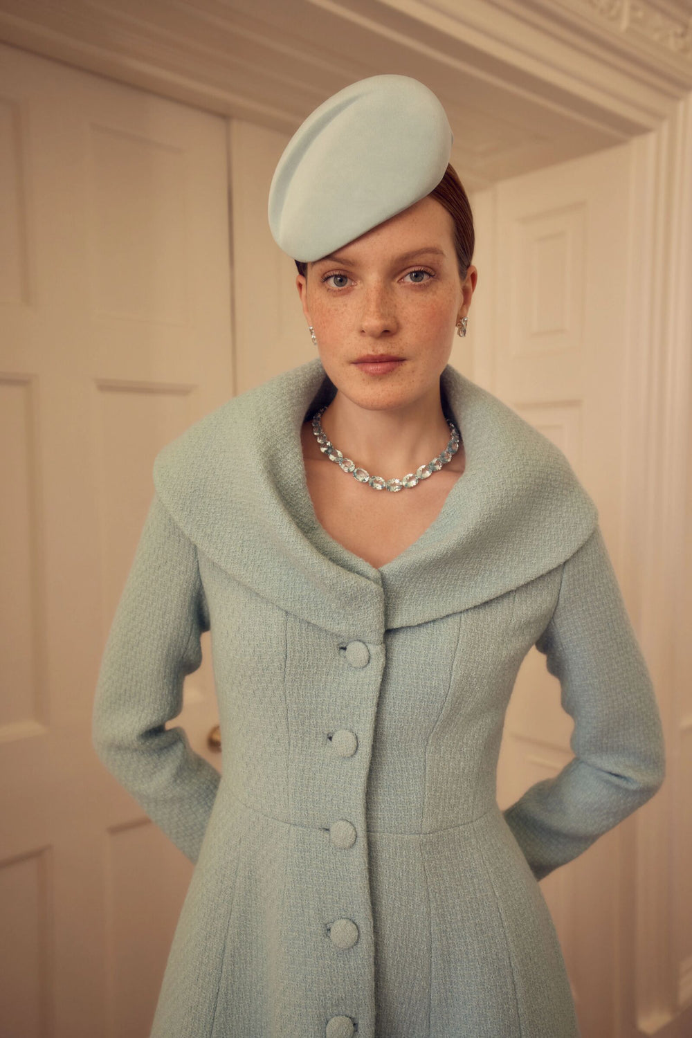 Load image into Gallery viewer, Cumbria Formal Coat Dress Duck Egg Wool Crepe