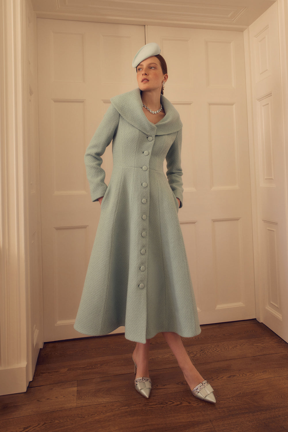 Load image into Gallery viewer, Cumbria Formal Coat Dress Duck Egg Wool Crepe