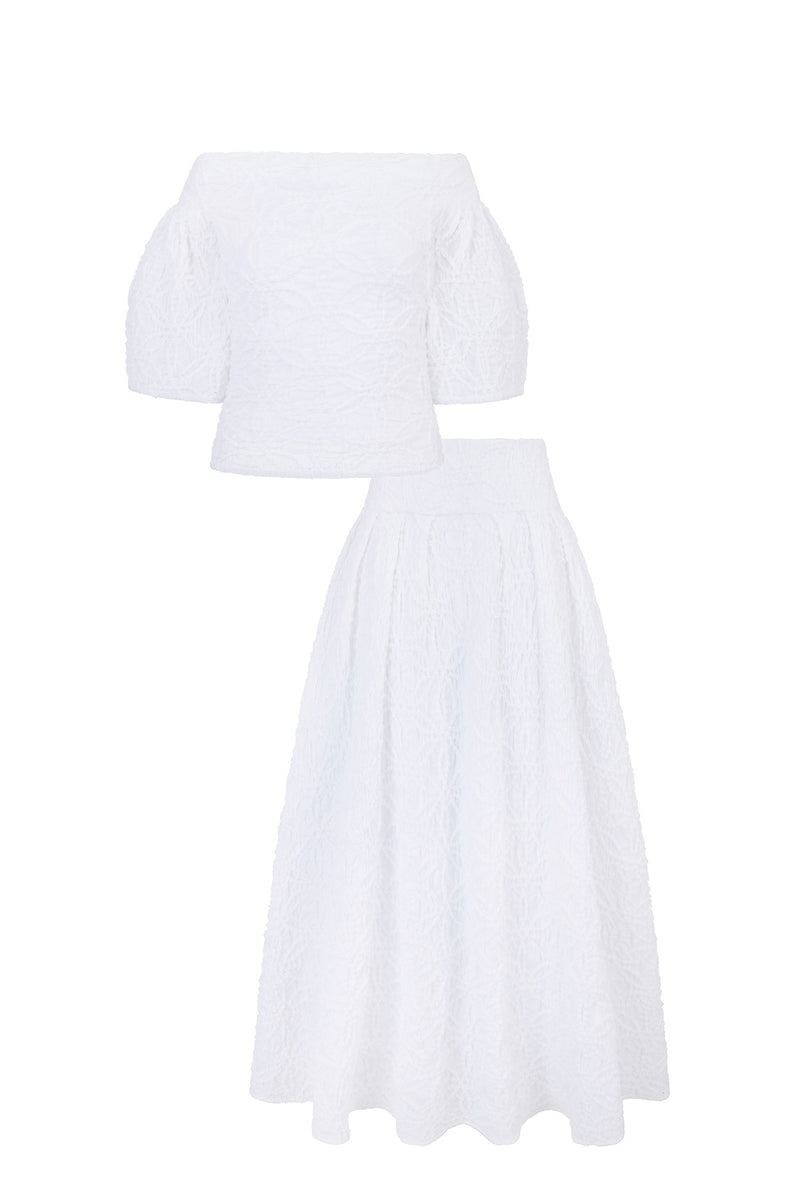 Load image into Gallery viewer, Darcy Top And Skirt Set Smocked Cotton White - ARCHIVE SALE