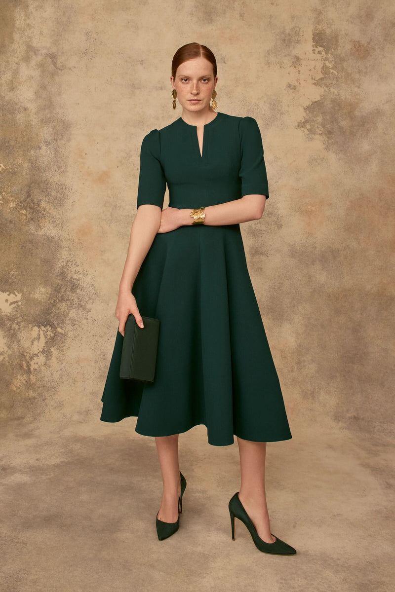 Load image into Gallery viewer, Darlena Dress Forest Green Cloqué