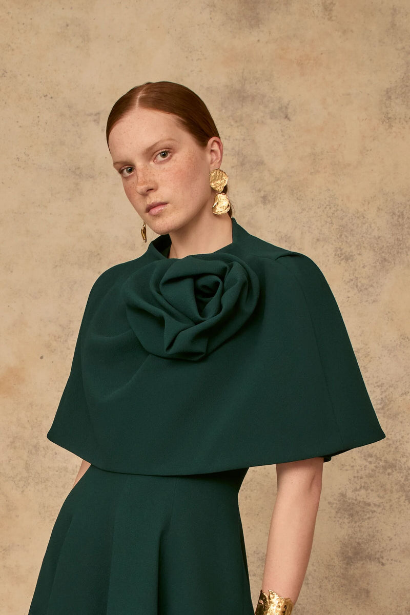 Load image into Gallery viewer, Darlena Dress and Cape Set Forest Green Cloqué