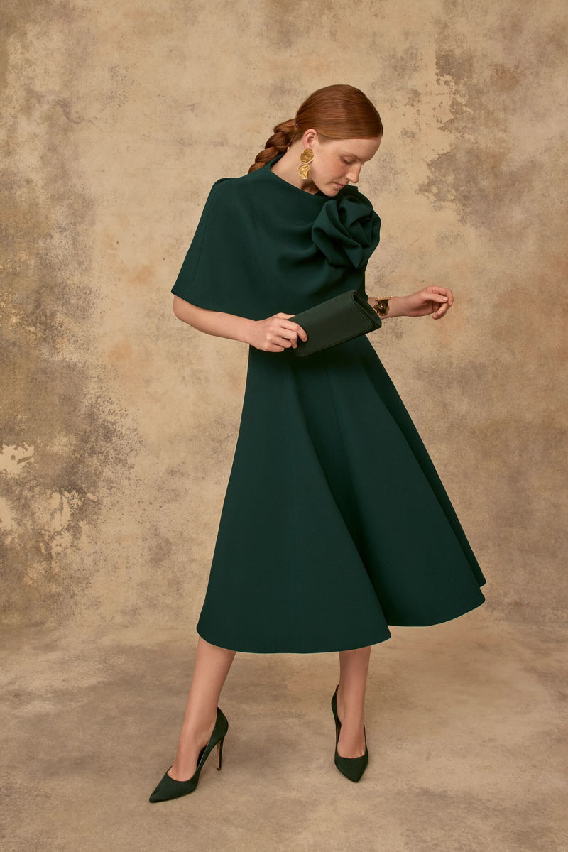 Load image into Gallery viewer, Darlena Dress Forest Green Cloqué
