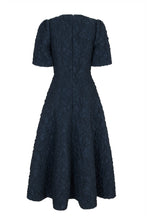 Load image into Gallery viewer, Darlena Dress Navy Stretch Rose Cloqué