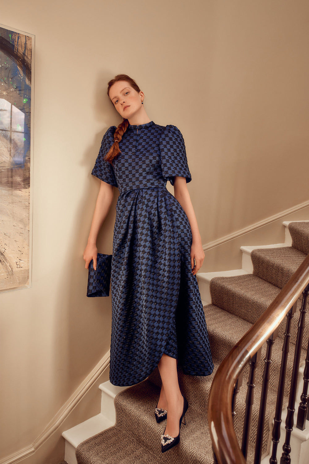 Load image into Gallery viewer, Delphine Dress Geometric Jacquard