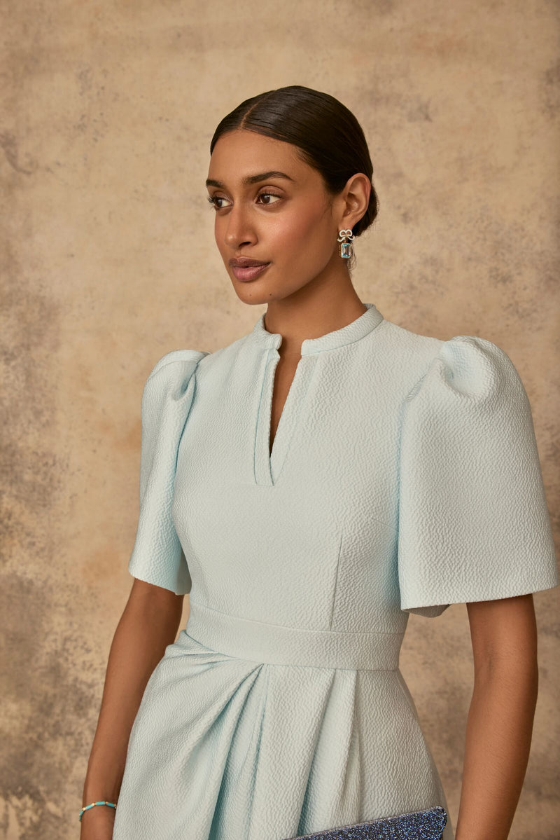 Load image into Gallery viewer, Delphine Dress Ice Blue Cloqué
