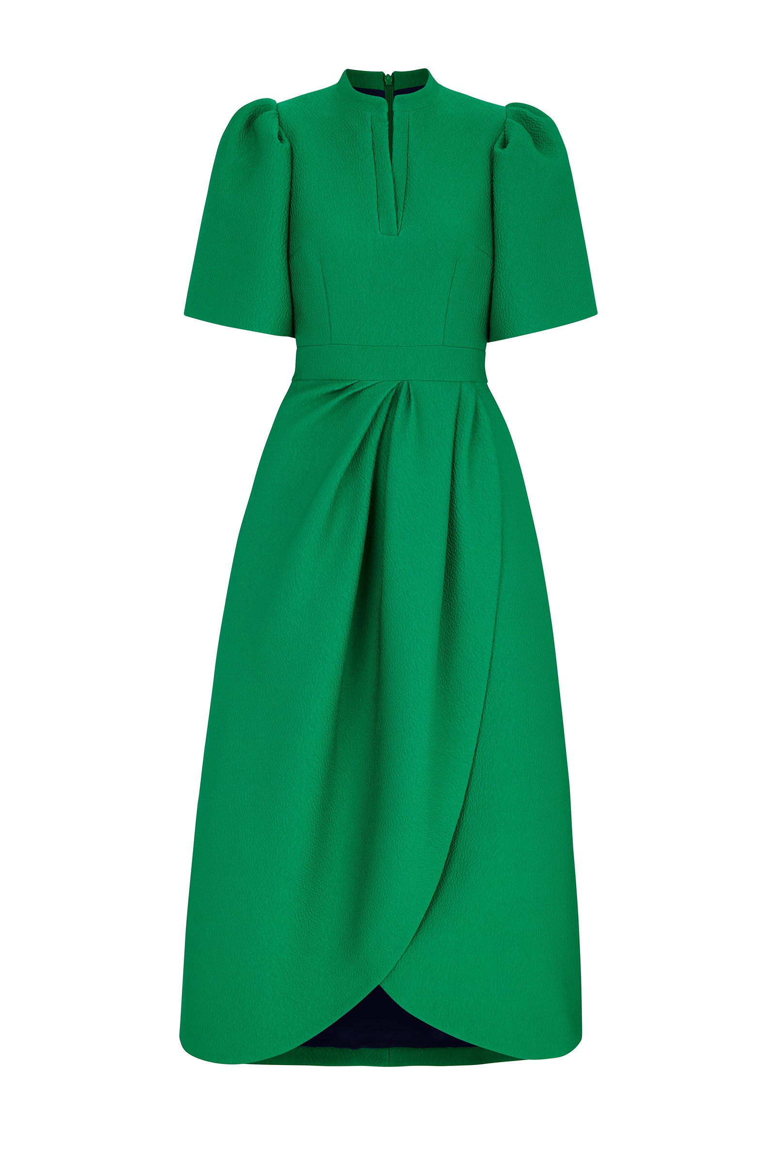 Delphine Dress Jelly Bean Green Cloqué| Suzannah London