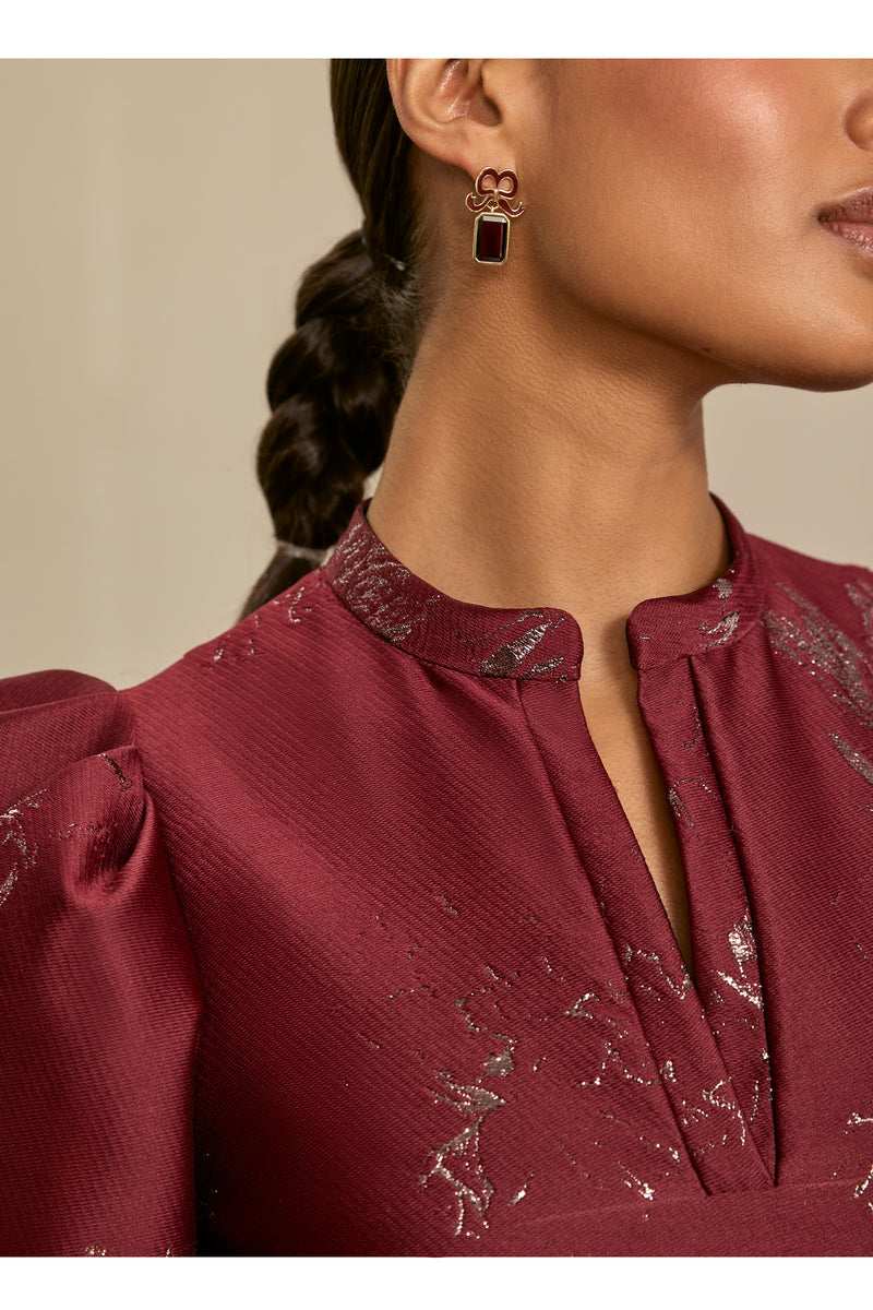 Load image into Gallery viewer, Delphine Dress Merlot Jacquard
