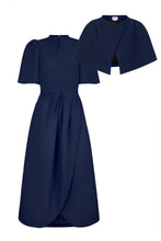 Load image into Gallery viewer, Delphine Navy Cloqué Dress and Cape Set