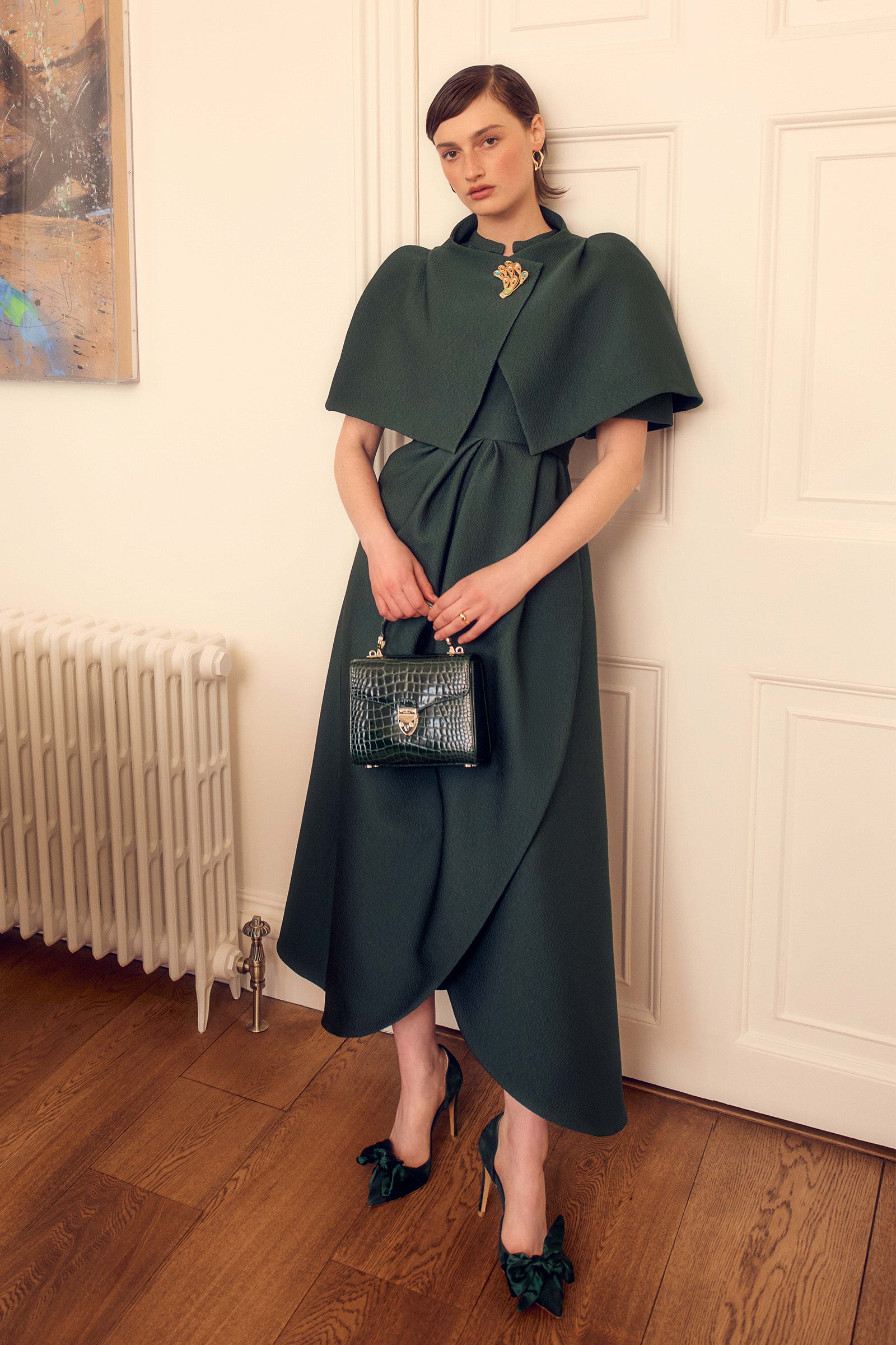 Delphine Cape Forest Green | Suzannah London
