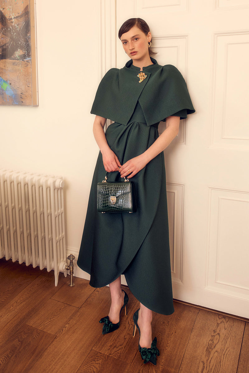 Load image into Gallery viewer, Delphine Dress Forest Green Cloqué