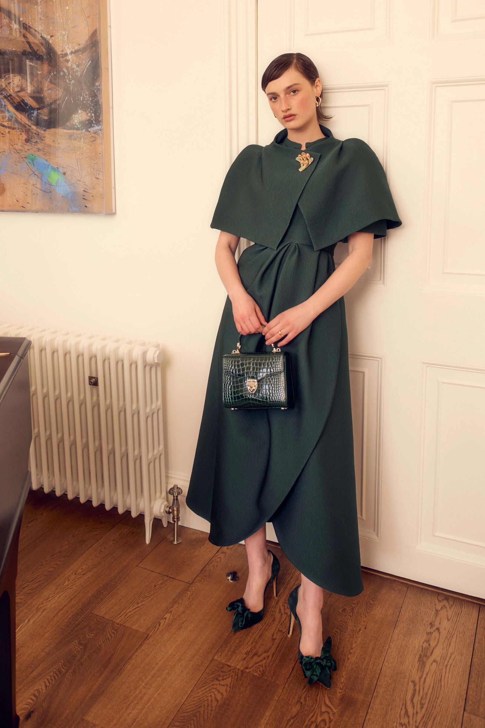 Delphine Forest Green Dress & Cape