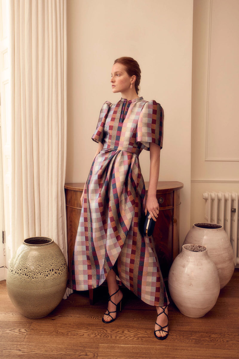 Load image into Gallery viewer, Delphine Dress Metallic Check