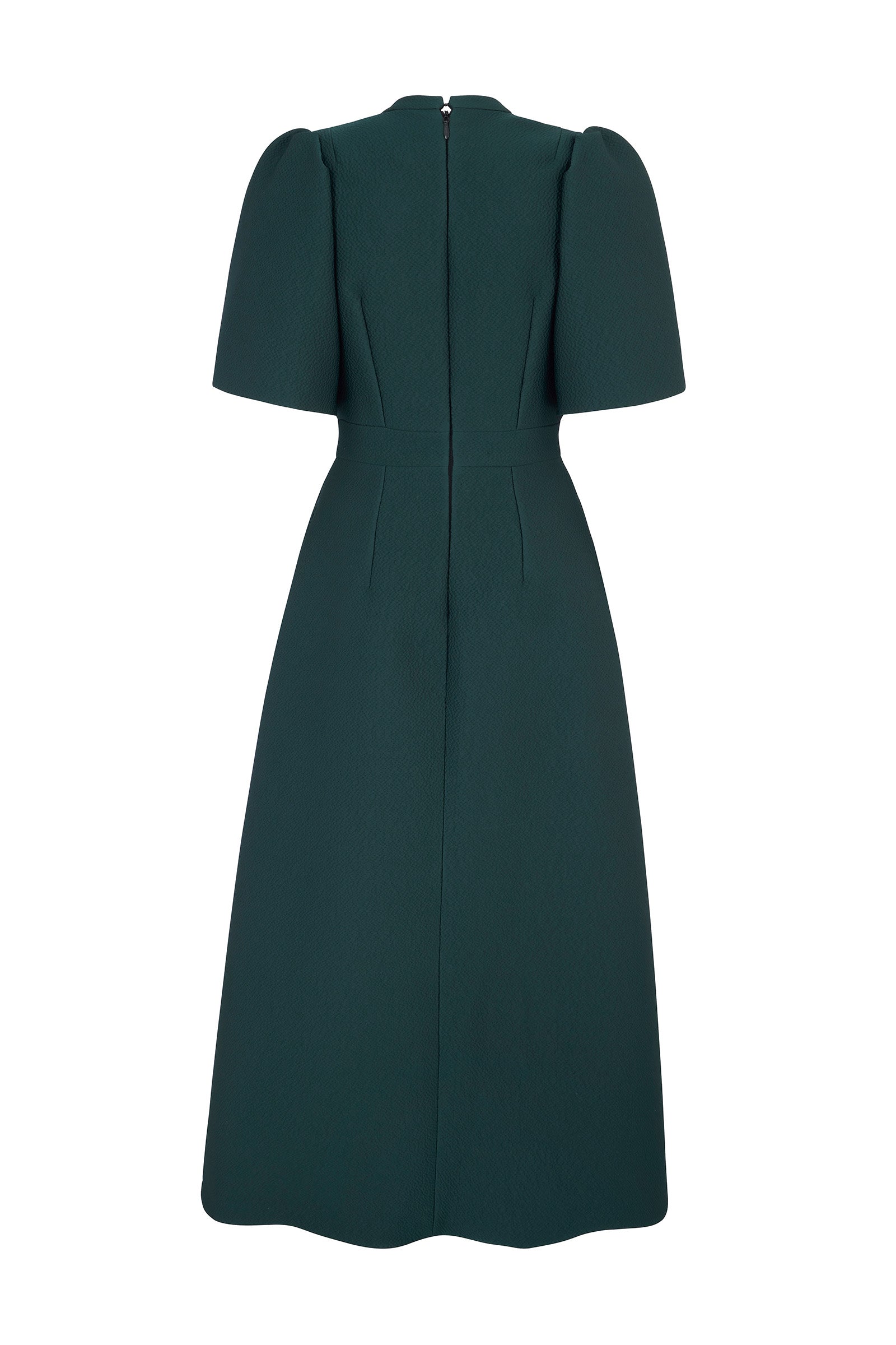 Delphine Dress Forest Green Cloqu | Suzannah London