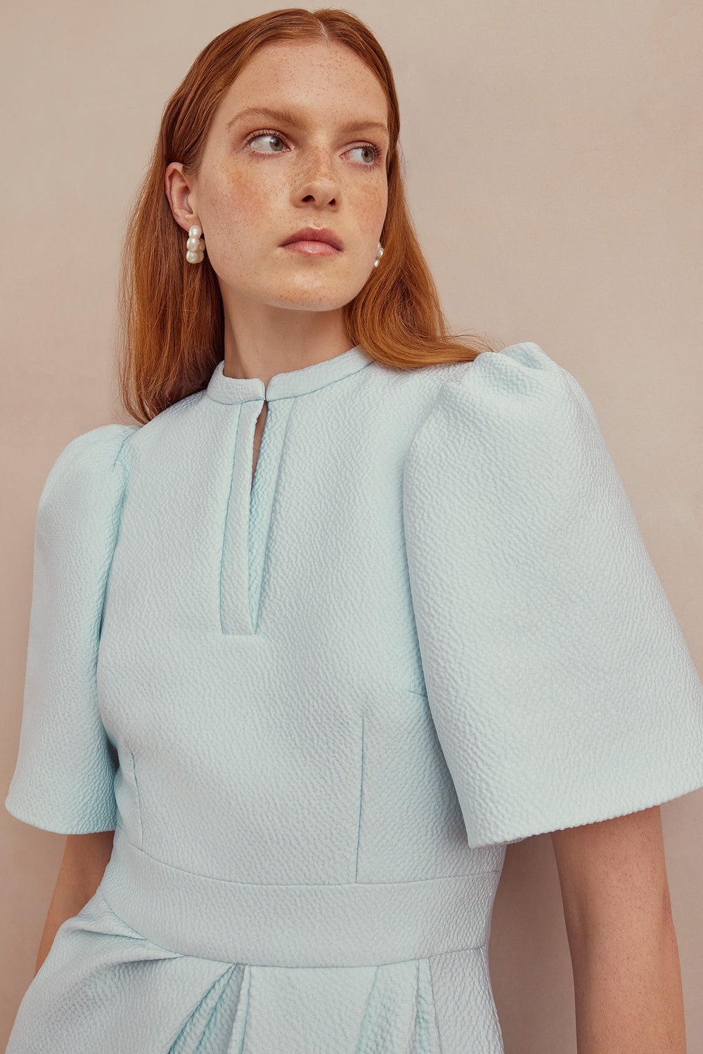 Load image into Gallery viewer, Delphine Dress Ice Blue Cloqué