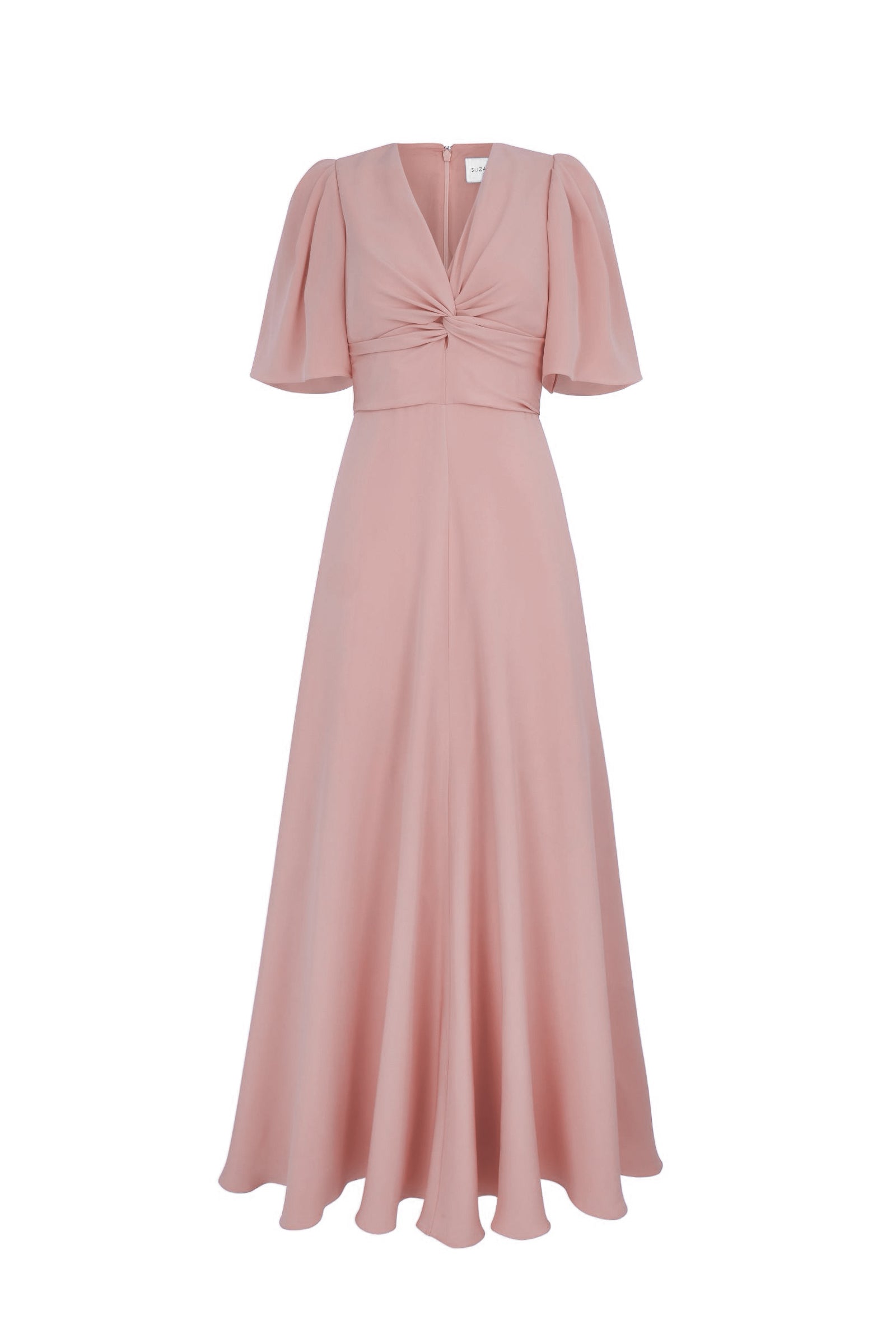 fitted lace wedding dress Suzannah London | Holland Silk Crepe Midi Dress in Vintage Pink | Formal Evening Gown