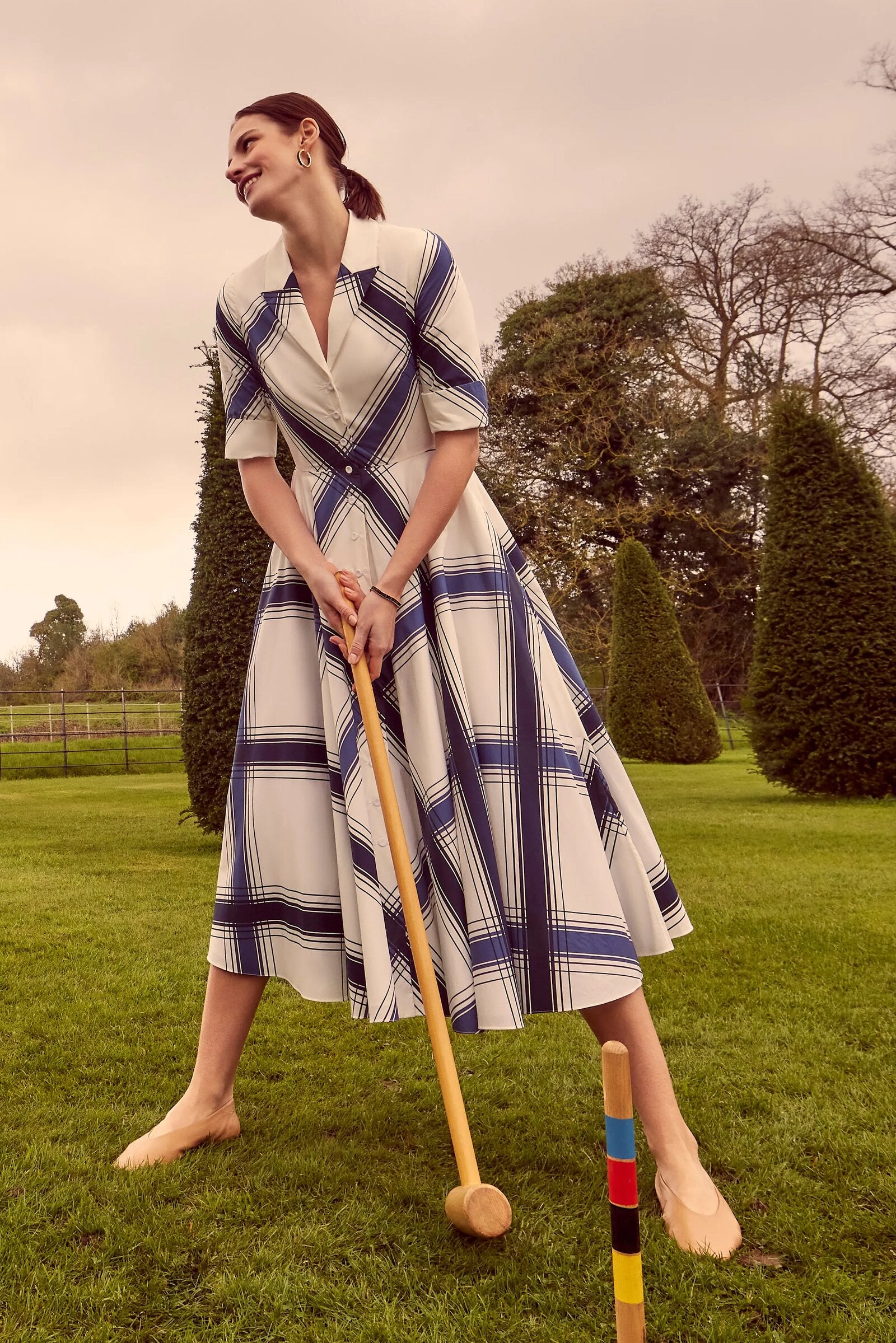 Edith Cotton Shirt Dress | White Check | Suzannah London