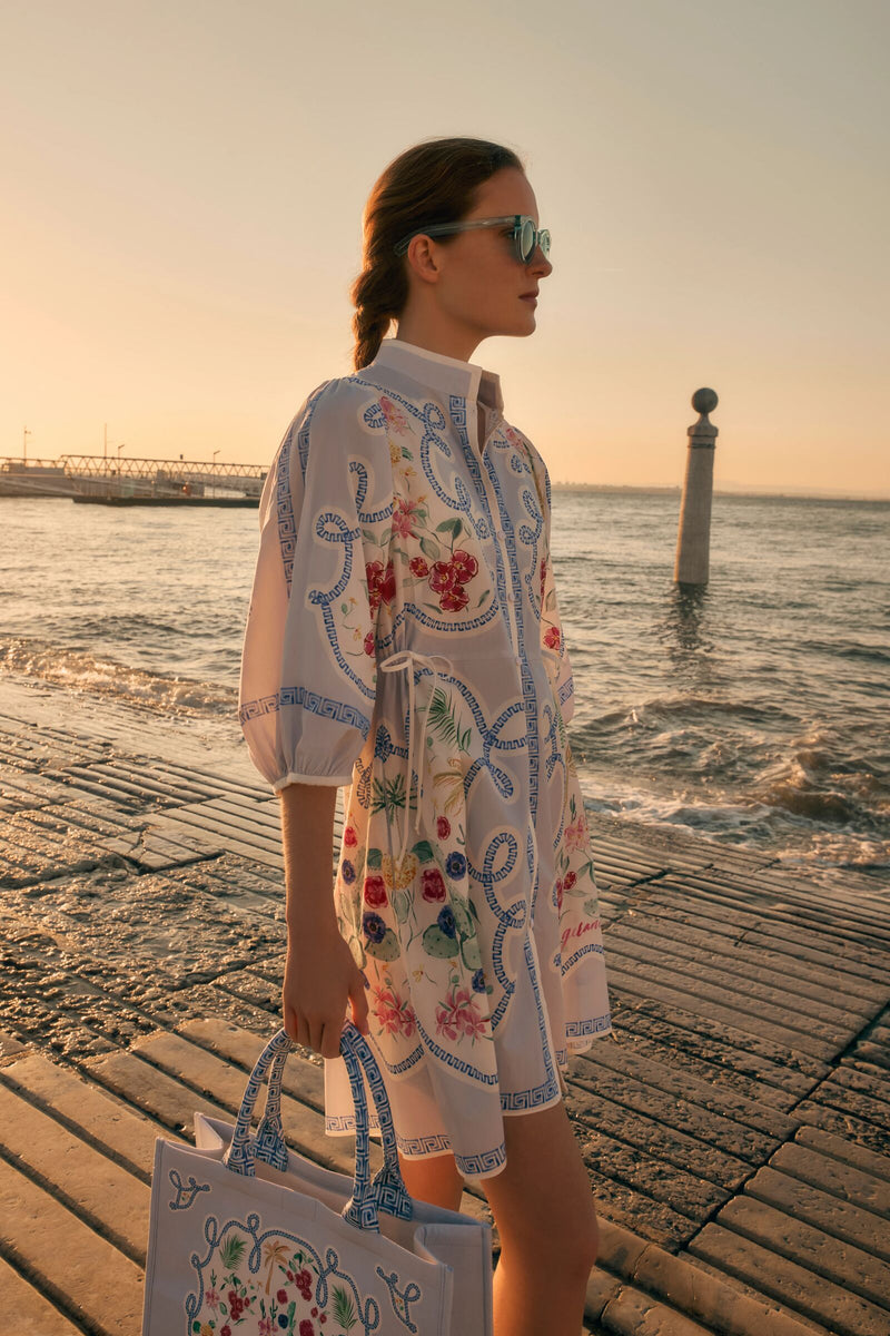 Load image into Gallery viewer, Eleni Cotton Kaftan and Tote Set Greek Geraniums x Milly Jean