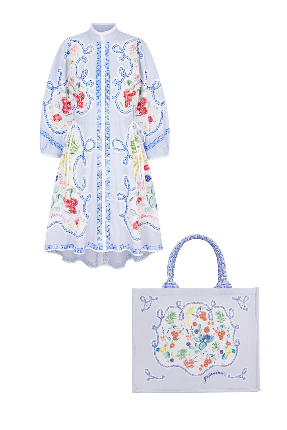 Load image into Gallery viewer, Eleni Cotton Kaftan and Tote Set Greek Geraniums x Milly Jean