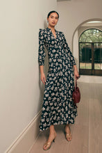 Load image into Gallery viewer, Elyse Silk Tea Dress Navy Plum Blossom x Marieluise Bantel