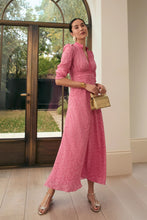 Load image into Gallery viewer, Elyse Silk Tea Dress Trailing Stars Raspberry