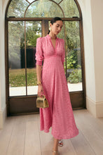 Load image into Gallery viewer, Elyse Silk Tea Dress Trailing Stars Raspberry