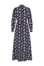 Load image into Gallery viewer, Elyse Silk Tea Dress Navy Plum Blossom x Marieluise Bantel
