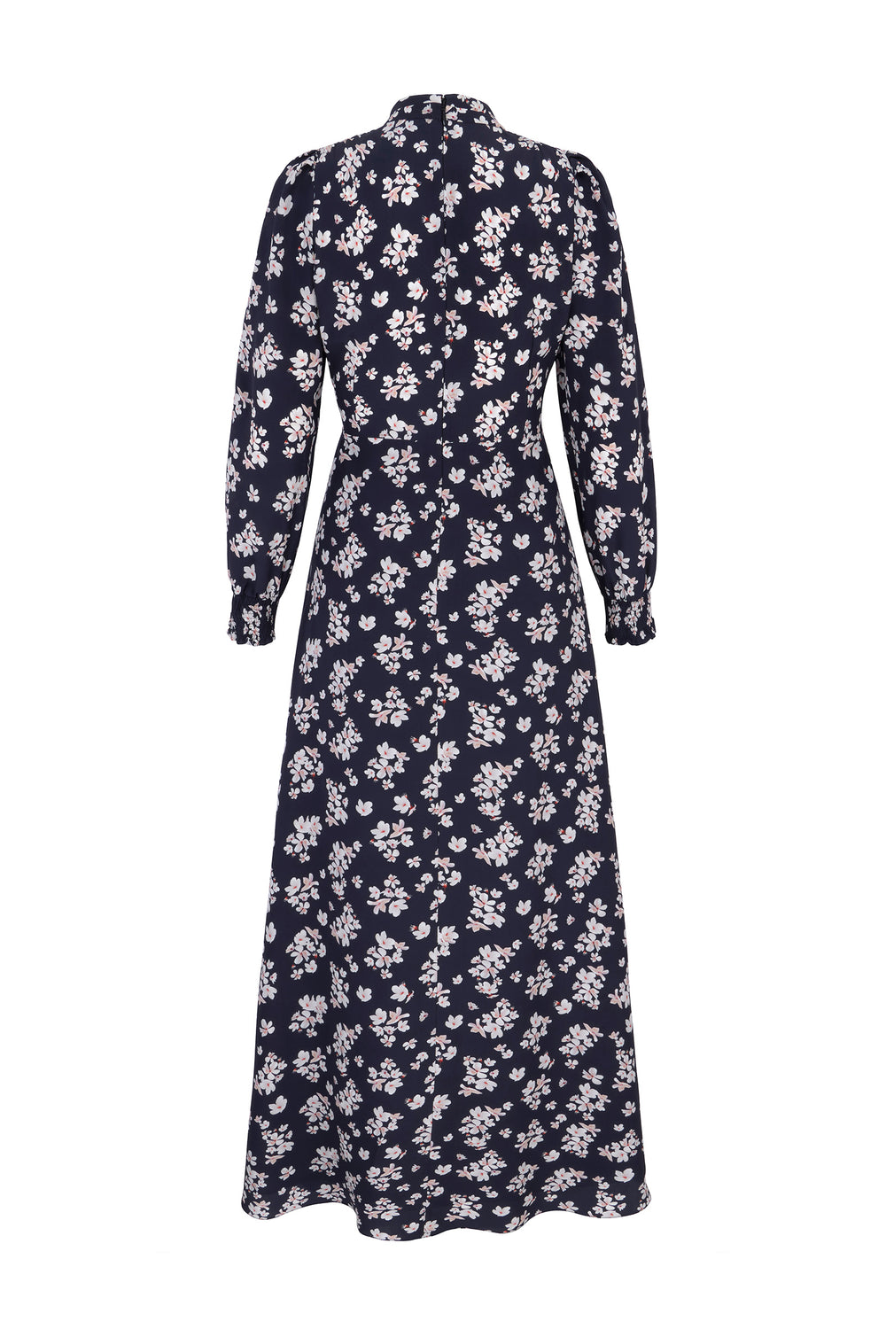 Load image into Gallery viewer, Elyse Silk Tea Dress Navy Plum Blossom x Marieluise Bantel