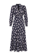 Load image into Gallery viewer, Elyse Silk Tea Dress Navy Plum Blossom x Marieluise Bantel