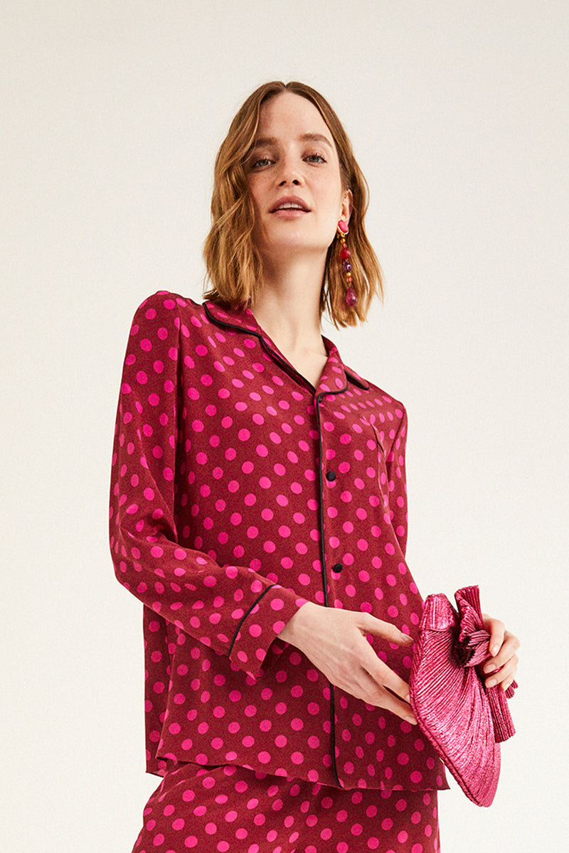Load image into Gallery viewer, Esme Magenta Polka Dot Silk Shirt - ARCHIVE SALE
