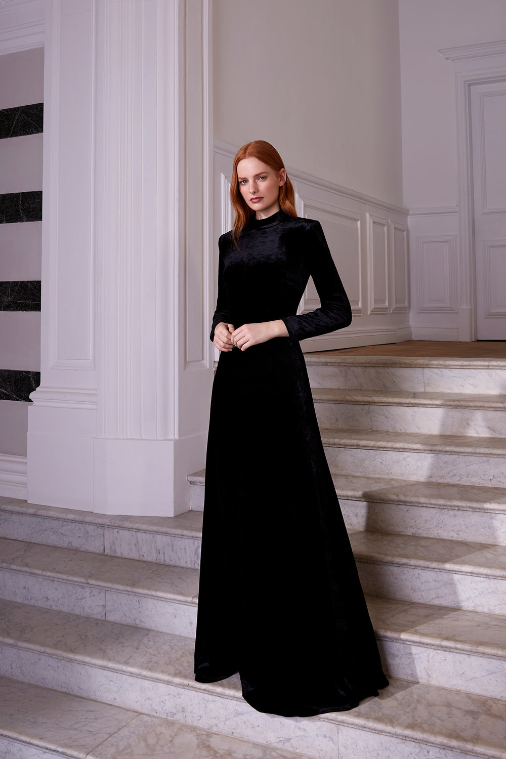 Load image into Gallery viewer, Hemera Gown Black Velvet Jersey