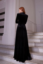 Load image into Gallery viewer, Hemera Gown Black Velvet Jersey