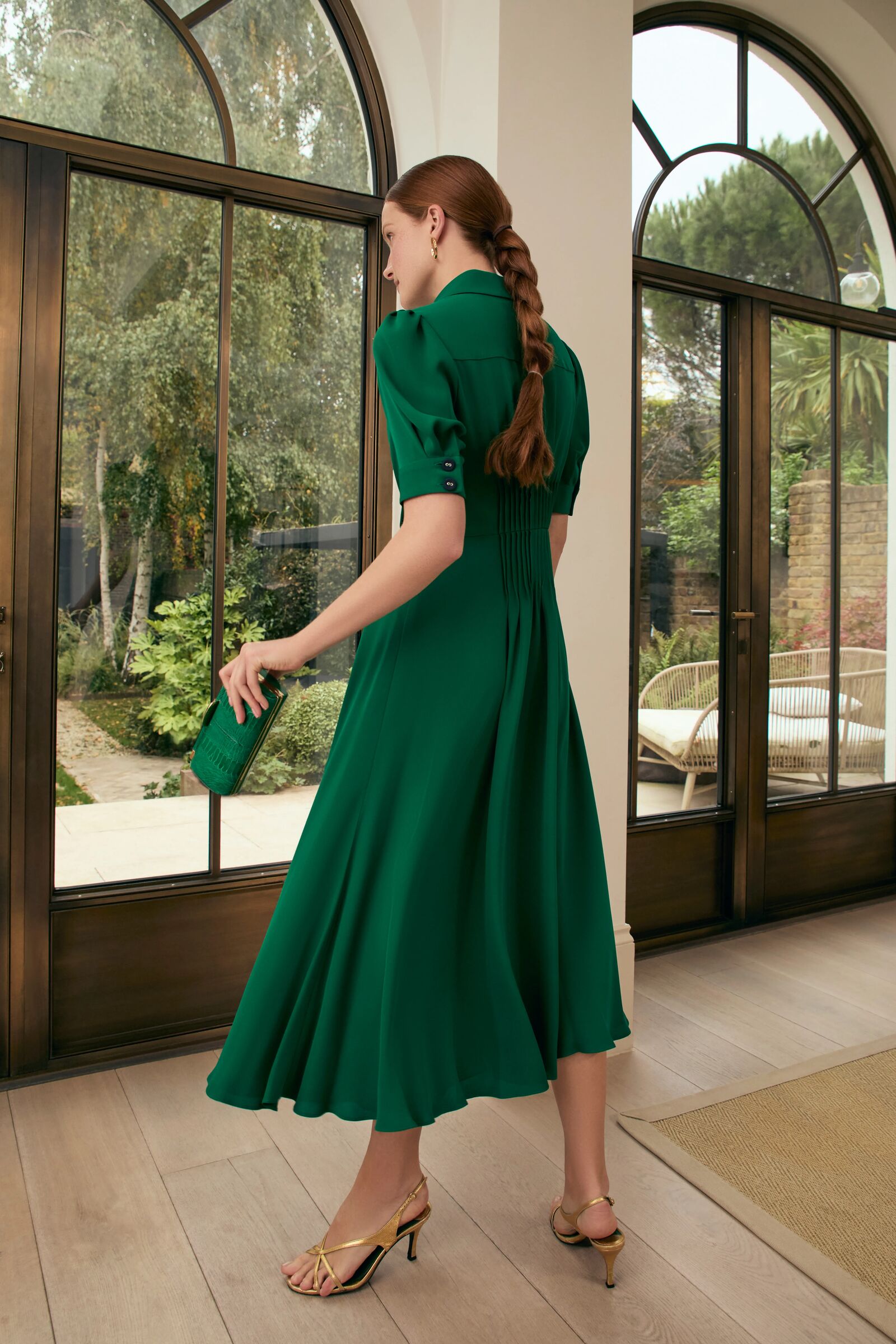 Suzannah London | Green Silk Flippy Wiggle Shirt Dress | Designer Gown Suzannah London | Green Silk Flippy Wiggle Shirt Dress | Designer Gown