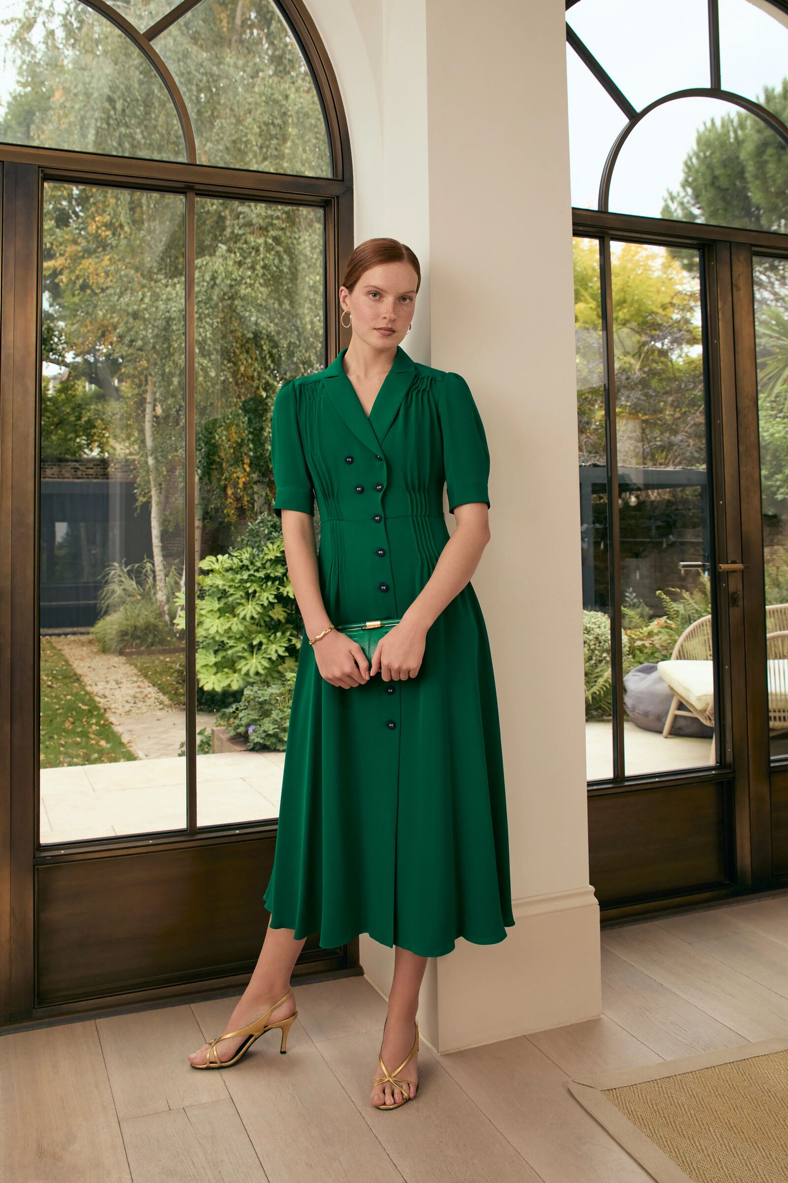 Suzannah London | Green Silk Flippy Wiggle Shirt Dress | Designer Gown Suzannah London | Green Silk Flippy Wiggle Shirt Dress | Designer Gown