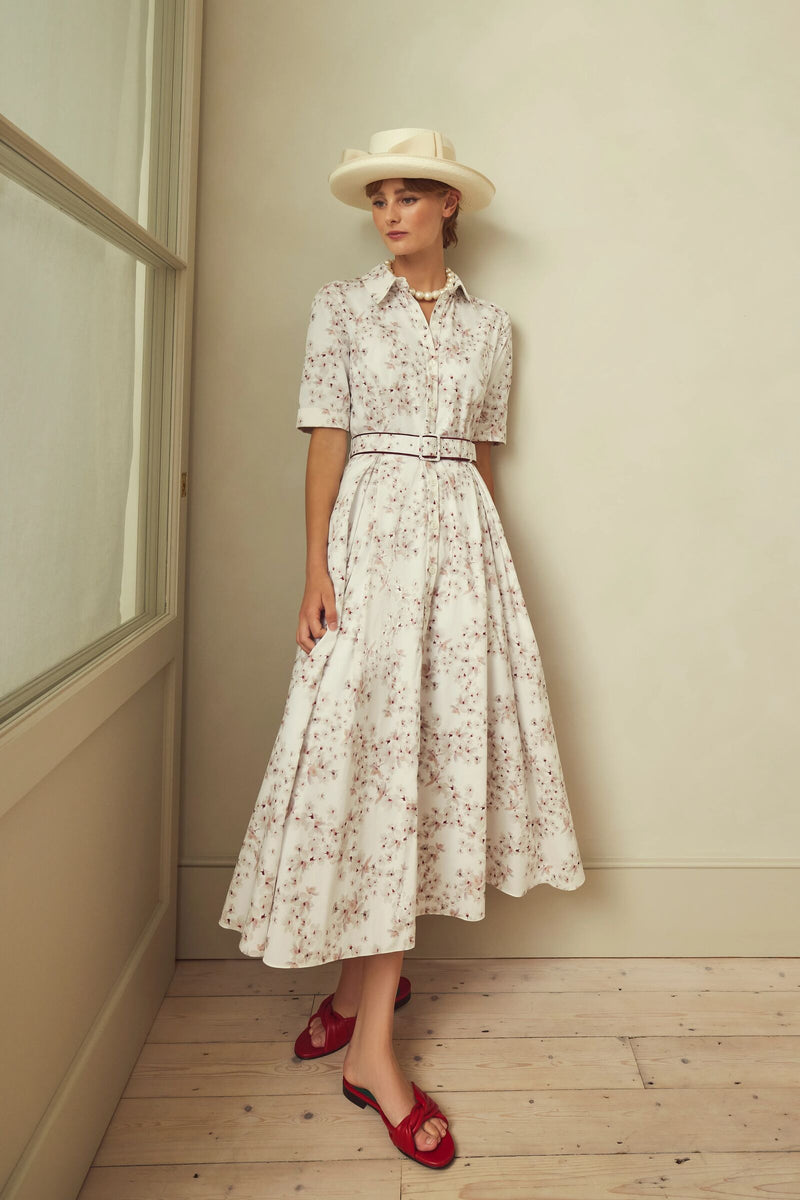 Load image into Gallery viewer, Flora Cherry Blossom Cotton Shirt Dress ARCHIVE SALE