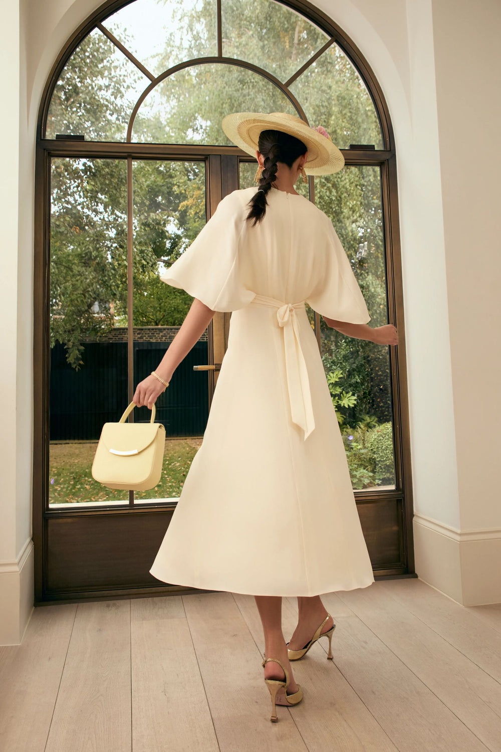 Load image into Gallery viewer, Florence Cape Dress Silk Crepe Vanilla