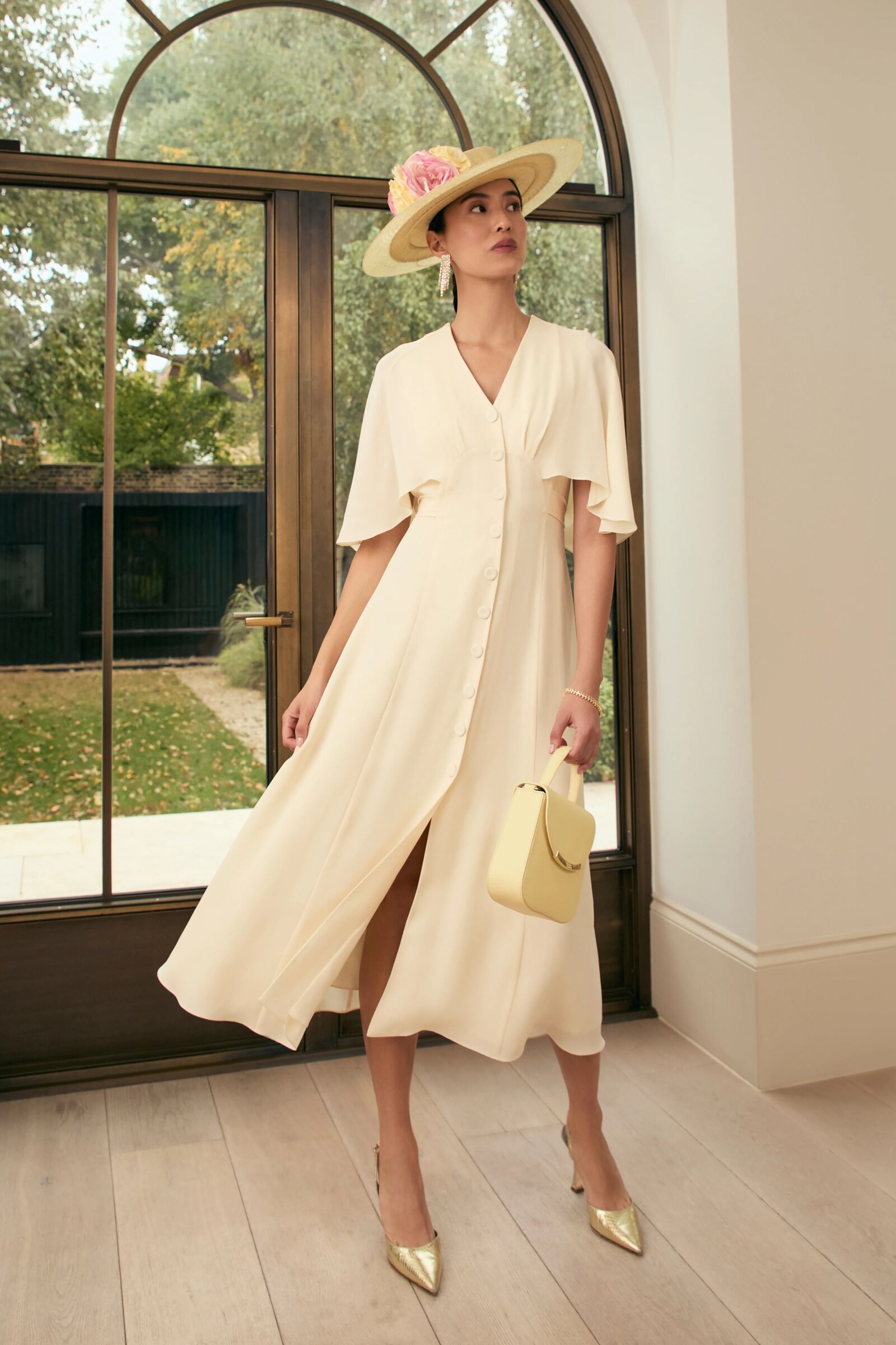 Florence Cape Dress Silk Crepe Vanilla