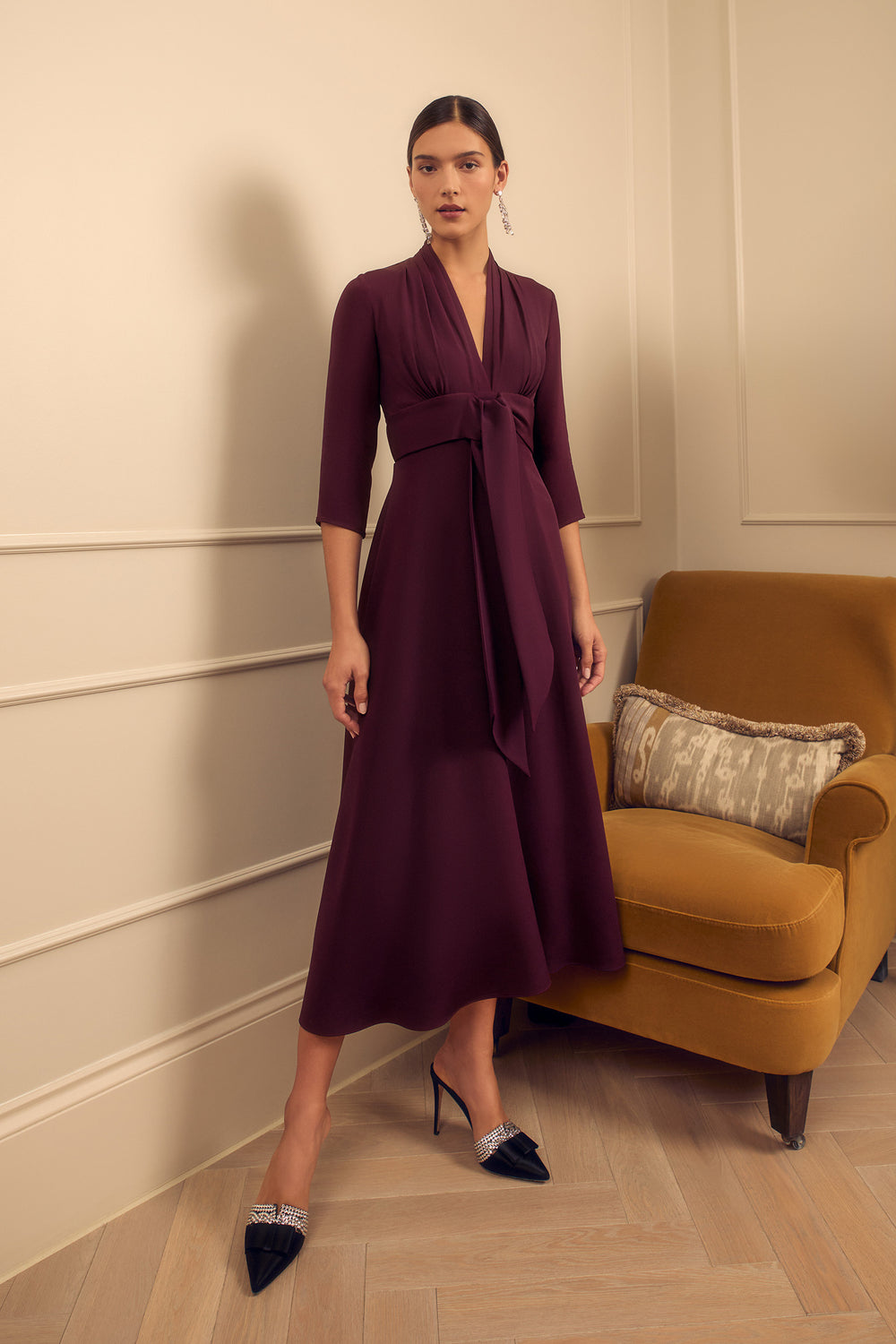Load image into Gallery viewer, Fontaine Silk Crepe Dress Aubergine