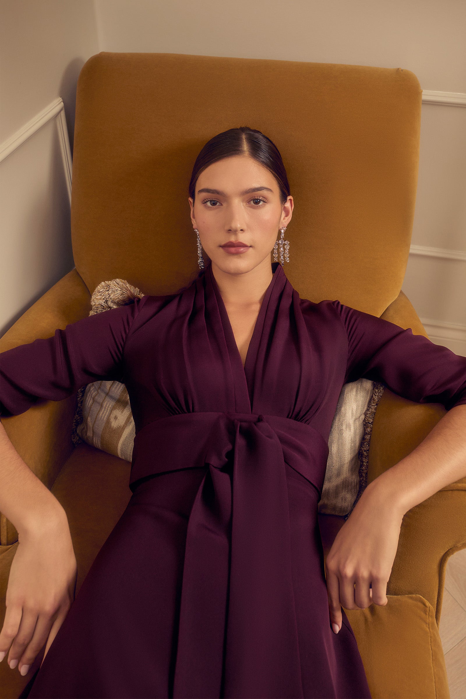 Fontaine Aubergine Silk Midi Dress | Suzannah London Fontaine Aubergine Silk Midi Dress | Suzannah London