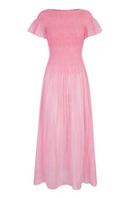 Load image into Gallery viewer, Formentera Plissé Cotton Silk Dress Raspberry